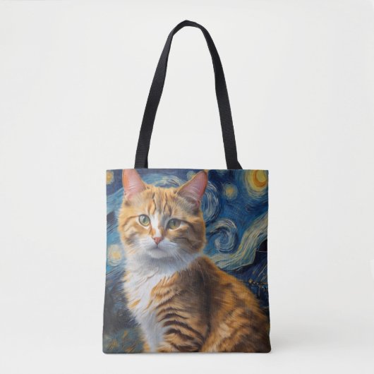 Sterrennacht kunst met een kat tote bag (Voorkant)