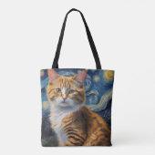 Sterrennacht kunst met een kat tote bag (Achterkant)