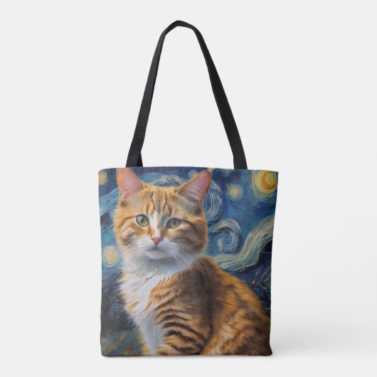 Sterrennacht kunst met een kat tote bag (Achterkant)