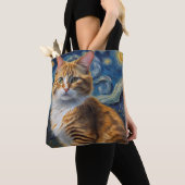 Sterrennacht kunst met een kat tote bag (Dichtbij)