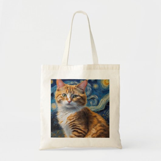 Sterrennacht kunst met een kat tote bag (Voorkant)