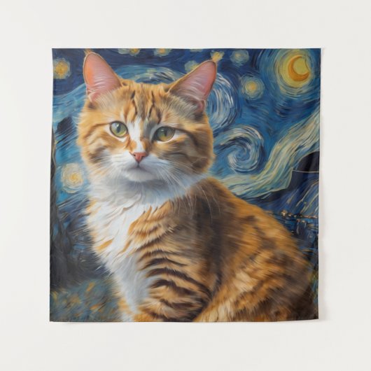 Sterrennacht kunst met een kat wandkleed (Voorkant)
