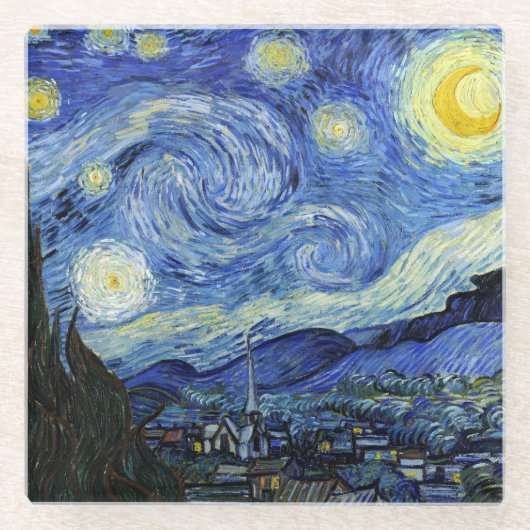 Sterrennacht Landschap Vincent van Gogh Glazen Onderzetter (Voorkant)