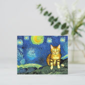 Sterrennacht Leuke Vincent Van Gogh Kat Briefkaart (Staand voorkant)