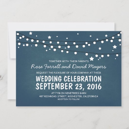 Sterrennacht Lights Blue Rustic Wedding Invites Kaart (Voorkant)