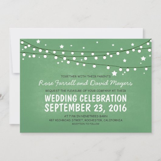 Sterrennacht Lights Green Rustic Wedding Invites Kaart (Voorkant)