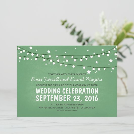 Sterrennacht Lights Green Rustic Wedding Invites Kaart (Staand voorkant)