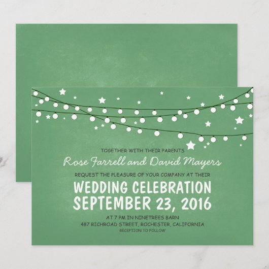 Sterrennacht Lights Green Rustic Wedding Invites Kaart (Voorkant / Achterkant)
