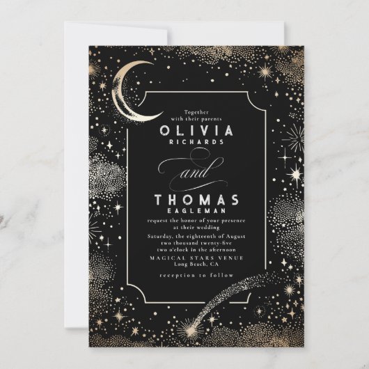 Sterrennacht maan schieten ster hemelse bruiloft kaart (Voorkant)