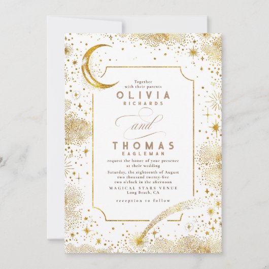 Sterrennacht Maan Vallende Star Celestial Bruiloft Kaart (Voorkant)