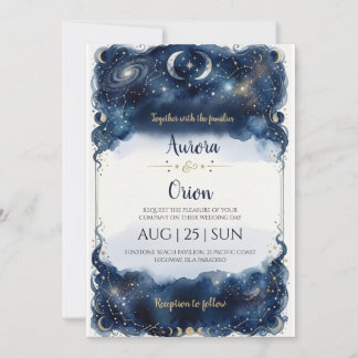 Sterrennacht marineblauwe aquarel bruiloft kaart