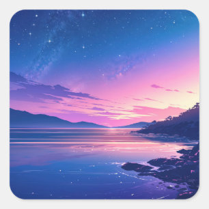 Sterrennacht Melkwegstelsel boven roze zonsonderga Vierkante Sticker