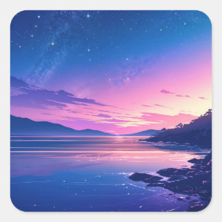 Sterrennacht Melkwegstelsel boven roze zonsonderga Vierkante Sticker