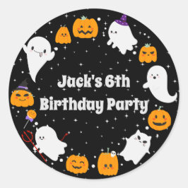 Sterrennacht met Geesten en Pompoenen Ronde Sticker