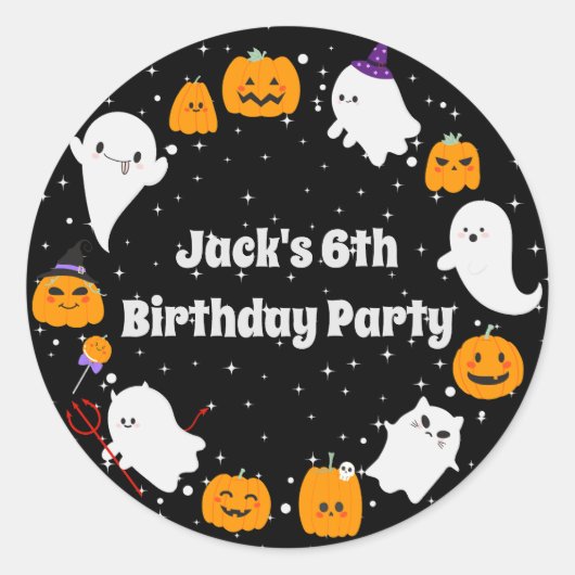 Sterrennacht met Geesten en Pompoenen Ronde Sticker (Voorkant)
