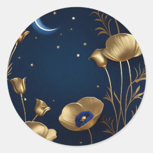 Sterrennacht met gouden halve maan ronde sticker