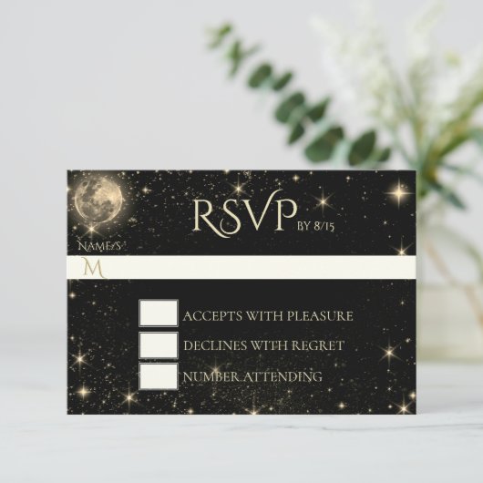 Sterrennacht met Moon Gold RSVP-kaart RSVP Kaartje (Staand voorkant)