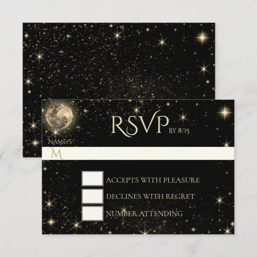 Sterrennacht met Moon Gold RSVP-kaart RSVP Kaartje (Voorkant / Achterkant)