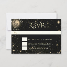 Sterrennacht met Moon Gold RSVP-kaart RSVP Kaartje