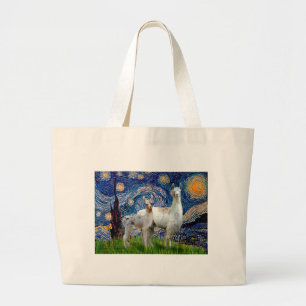 Sterrennacht met twee lama's grote tote bag