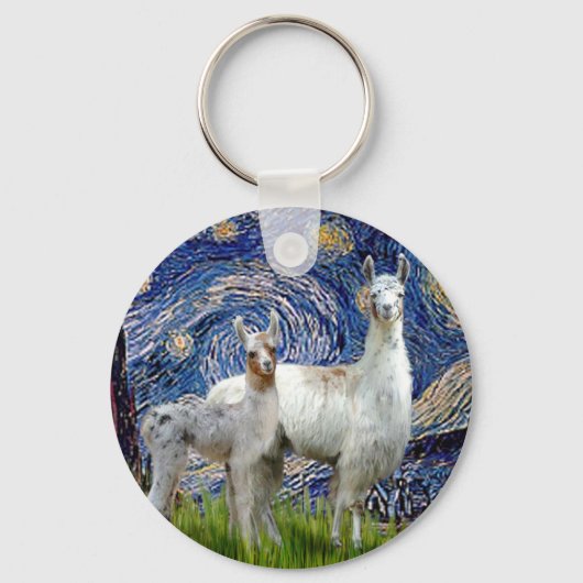 Sterrennacht met twee lamas sleutelhanger (Voorkant)