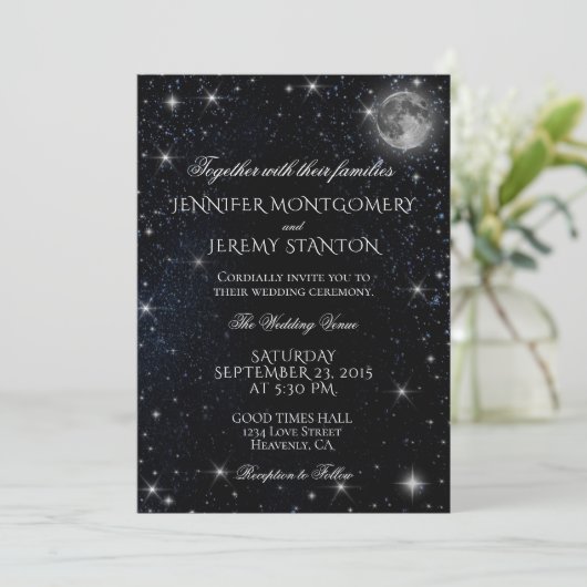 Sterrennacht Moon bruiloft uitnodiging (Staand voorkant)
