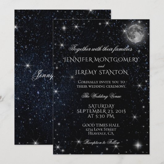 Sterrennacht Moon bruiloft uitnodiging (Voorkant / Achterkant)