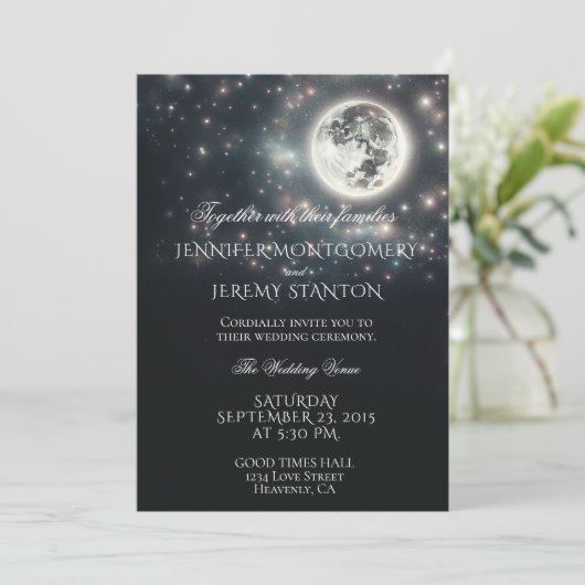 Sterrennacht Moon bruiloft uitnodiging (Staand voorkant)