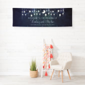 Sterrennacht Moon en Star Blue Wedding Spandoek (Insitu)