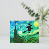 Sterrennacht Moon Flying Witch Silhouette Briefkaart (Staand voorkant)