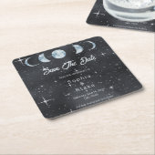 Sterrennacht Moon Phases Celestial Save the Date Kartonnen Onderzetters (Schuin)