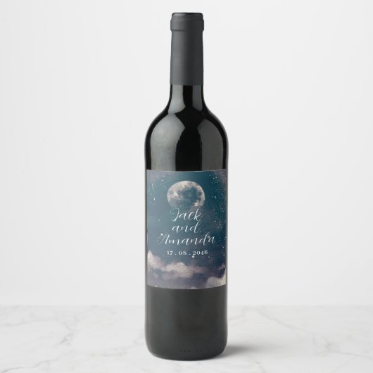Sterrennacht Moonlight Wedding Wine Bottle Label Wijn Etiket (Voorkant)