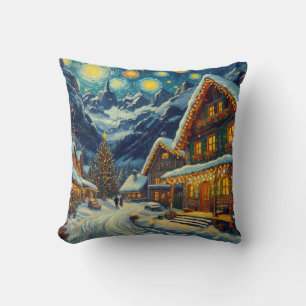Sterrennacht Mountain Village Kerst Kussen