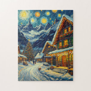 Sterrennacht Mountain Village Kerst Legpuzzel