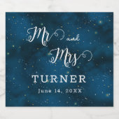 Sterrennacht Mr en Mrs Wedding Sparkling Wijnetiket (Enkel label)