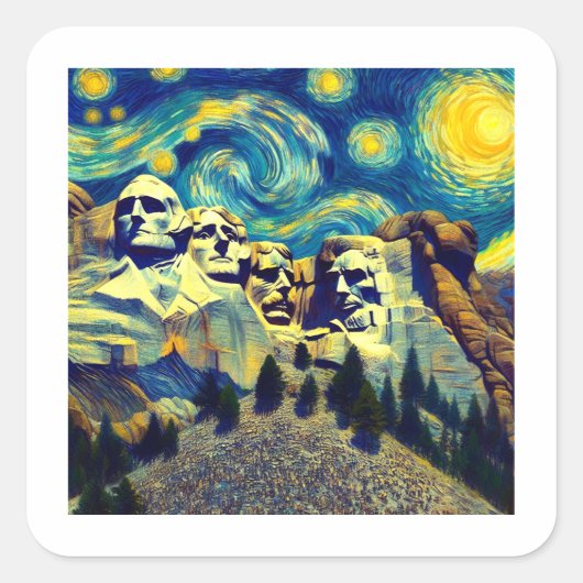 Sterrennacht Mt. Rushmore South Dakota Vierkante Sticker (Voorkant)