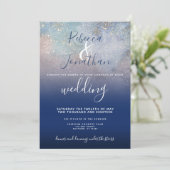Sterrennacht Navy and Gold Wedding Invitation Kaart (Staand voorkant)