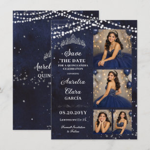 Sterrennacht Navy Blauwe Quinceañera Foto Bewaar D Notitiekaartje
