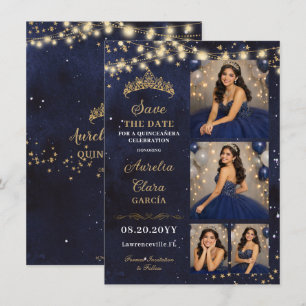 Sterrennacht Navy Blauwe Quinceañera Foto Bewaar D Notitiekaartje