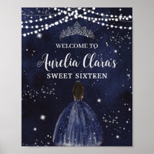 Sterrennacht Navy Blauwe Zilveren Sweet 16 Bruine Poster