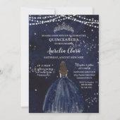 Sterrennacht Navy Blue Dress Silver Quinceañera Kaart (Voorkant)