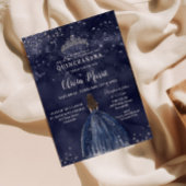 Sterrennacht Navy Blue Dress Silver Quinceañera Kaart