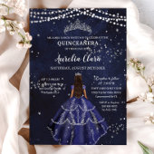 Sterrennacht Navy Blue Dress Silver Quinceañera Kaart