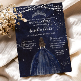 Sterrennacht Navy Blue Dress Silver Quinceañera Kaart