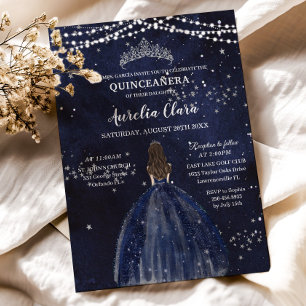 Sterrennacht Navy Blue Dress Silver Quinceañera Kaart