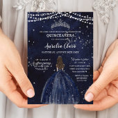 Sterrennacht Navy Blue Dress Silver Quinceañera Kaart
