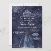 Sterrennacht Navy Blue Dress Silver Quinceañera Kaart (Voorkant)