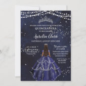 Sterrennacht Navy Blue Dress Silver Quinceañera Kaart (Voorkant)