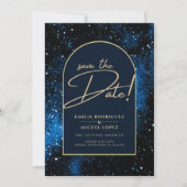 Sterrennacht Navy Blue Gold Wedding SAVE DATE Kaart (Voorkant)
