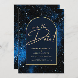 Sterrennacht Navy Blue Gold Wedding SAVE DATE Kaart